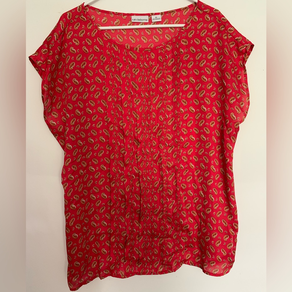 Liz Claiborne Red Paisley Print Blouse